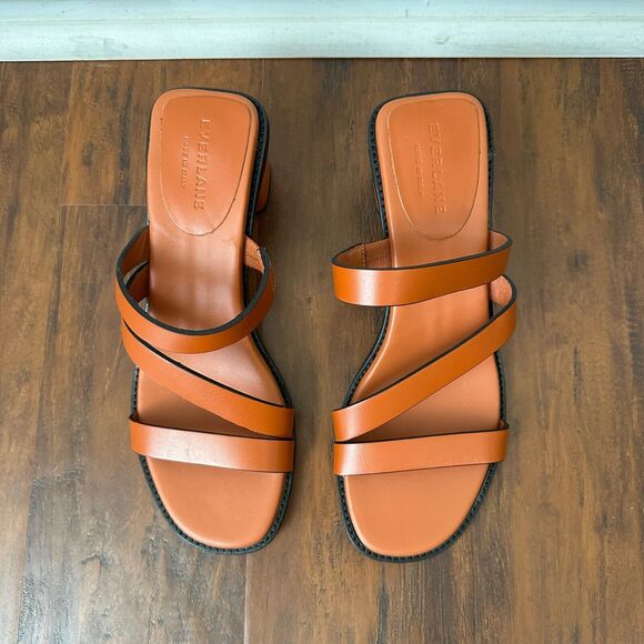 NWOB EVERLANE The Italian Leather Tourist Heel Sandals in Adobe Brown - Picture 3 of 12